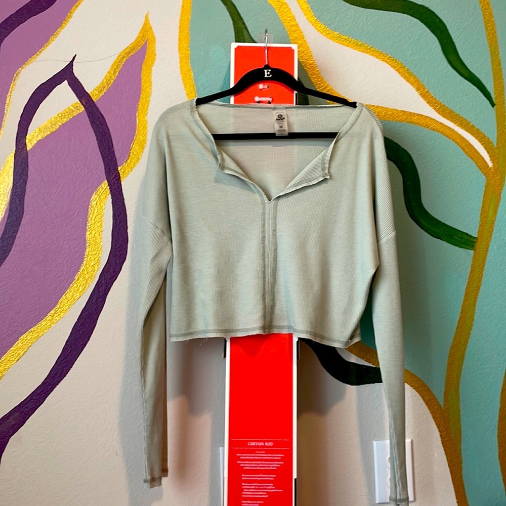Sage Green Waffle Knit Long Swift Crop Top